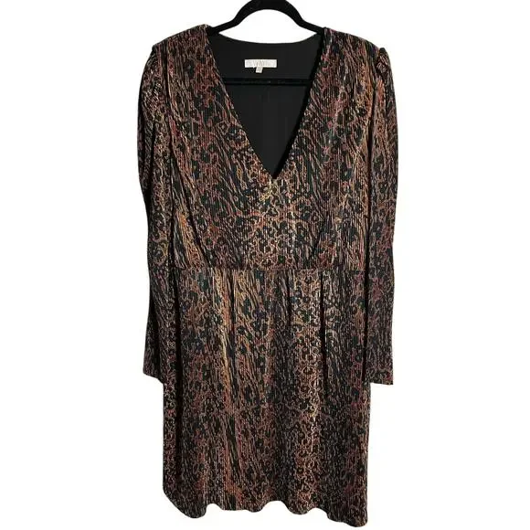WAYF $138 Riverside Puff Sleeve Black Brown Animal Print Dress Size XL NO BELT - Picture 3 of 7